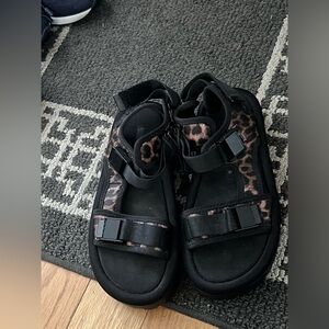 Zara Black Sandals with Brown Leopard Print Accents